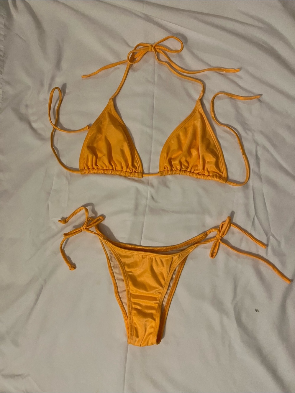 EUC Jelly swimwear Mango String Triangle Bikini Top L, S Brazilian tie bottoms.